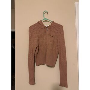 Francesca’s Cable Knit Full-Zip Hooded Sweater